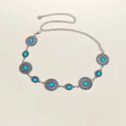 Retro Silver Bohemian Women's Waist Chain Belt Female Luxury Designer Blue Gemstone Chain Western Cowboy Skirts Dress Jeans Belt