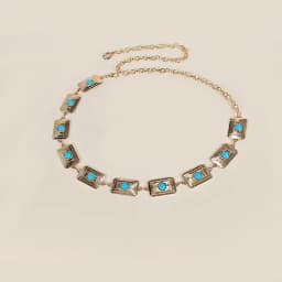 Retro Silver Bohemian Women's Waist Chain Belt Female Luxury Designer Blue Gemstone Chain Western Cowboy Skirts Dress Jeans Belt