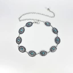 Retro Silver Bohemian Women's Waist Chain Belt Female Luxury Designer Blue Gemstone Chain Western Cowboy Skirts Dress Jeans Belt