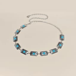 Retro Silver Bohemian Women's Waist Chain Belt Female Luxury Designer Blue Gemstone Chain Western Cowboy Skirts Dress Jeans Belt