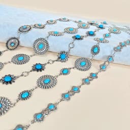 Retro Silver Bohemian Women's Waist Chain Belt Female Luxury Designer Blue Gemstone Chain Western Cowboy Skirts Dress Jeans Belt