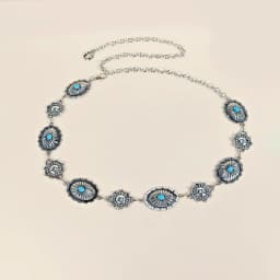 Retro Silver Bohemian Women's Waist Chain Belt Female Luxury Designer Blue Gemstone Chain Western Cowboy Skirts Dress Jeans Belt