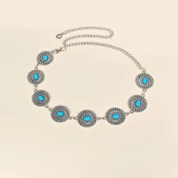 Retro Silver Bohemian Women's Waist Chain Belt Female Luxury Designer Blue Gemstone Chain Western Cowboy Skirts Dress Jeans Belt