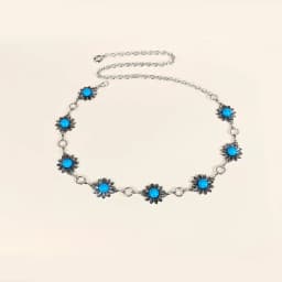 Retro Silver Bohemian Women's Waist Chain Belt Female Luxury Designer Blue Gemstone Chain Western Cowboy Skirts Dress Jeans Belt