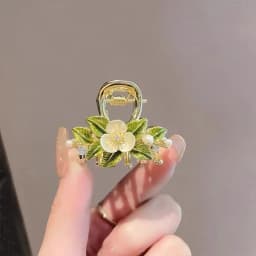 Temperament Green Leaf Shell Flower Small Hair Grab High-end Back of Head Half-tied Hair Claw Alloy Female Pearl Headdress
