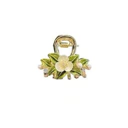 Temperament Green Leaf Shell Flower Small Hair Grab High-end Back of Head Half-tied Hair Claw Alloy Female Pearl Headdress
