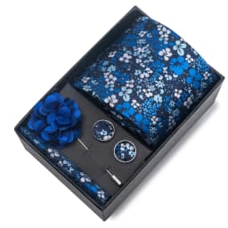 2025 New Design Brand 8 cm Blue Striped Tie Handkerchief Cufflink Brooch Set Man Gift Box Wedding Gift Fit Formal Party
