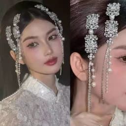 Full Rhinestones Imitation Pearls Long Tassel Ethnic Style Duckbill Hair Clips Bride's Wedding Headwear for Women New in 2026