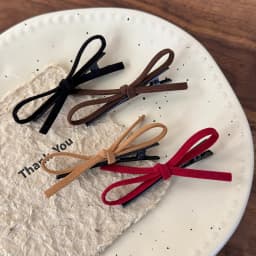 Side suede red bow bangs hairpin forehead headdress women's word clip edge clip autumn and winter 2024 new