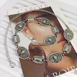 Vintage Silver Chain Belt Sun Bull Coins Female Waist Y2K Dress Waistband Designer Belts For Women High Quality Punk Corset