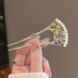 Retro Pearl Fan Hair Stick U-shaped Chinese Style Hanfu U Shape Hairpin Hair Chopstick Hanfu Headwear for Women