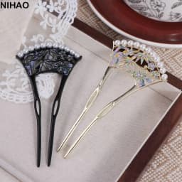 Retro Pearl Fan Hair Stick U-shaped Chinese Style Hanfu U Shape Hairpin Hair Chopstick Hanfu Headwear for Women