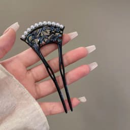 Retro Pearl Fan Hair Stick U-shaped Chinese Style Hanfu U Shape Hairpin Hair Chopstick Hanfu Headwear for Women