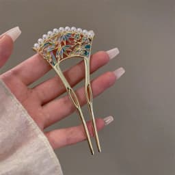 Retro Pearl Fan Hair Stick U-shaped Chinese Style Hanfu U Shape Hairpin Hair Chopstick Hanfu Headwear for Women
