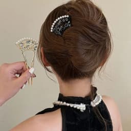 Retro Pearl Fan Hair Stick U-shaped Chinese Style Hanfu U Shape Hairpin Hair Chopstick Hanfu Headwear for Women