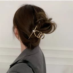 New Fashion Bow Metal Hair Women's High-End Geometric Pearl Temperament Korean Simple Girl Grab Clip Headwear