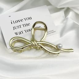 New Fashion Bow Metal Hair Women's High-End Geometric Pearl Temperament Korean Simple Girl Grab Clip Headwear