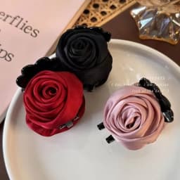 French Big Rose Flower Hair Claw Clips for Women Girls Vintage Satin Solid Fabric Handmade Shark Hairgrip Accessories New