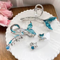 1pc blue fishtail metal grab clip large temperament beautiful starfish hairpin,back of the head shark clip hair ornament