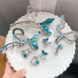 1pc blue fishtail metal grab clip large temperament beautiful starfish hairpin,back of the head shark clip hair ornament