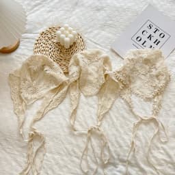 2025 New Style Lace Triangular Binder Headscarf Beige French Farm Style Girl Korean Style Ins Style Lace-up Hair Band Toe Cap