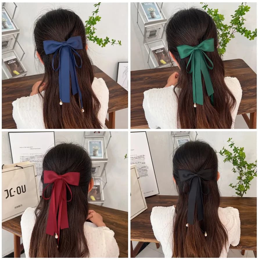 Fashion Ladies Fabric Sweet Ribbon Hair Bow Hairpin for Women Girls Hair clips Black Red Bow Top Clip Female Hair Accessories