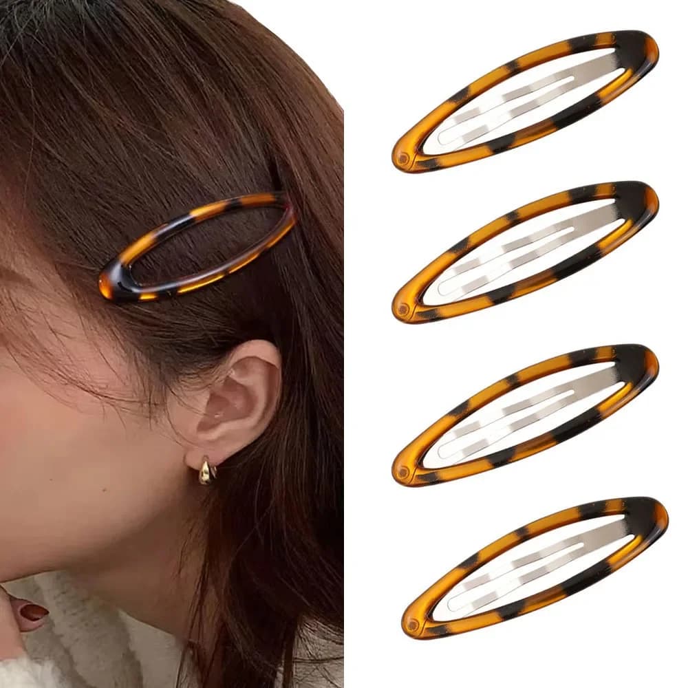 Vintage Leopard BB Hair Clip Y2K Korean Cute Charm Student Women Oval Print Glue Hair Accessories