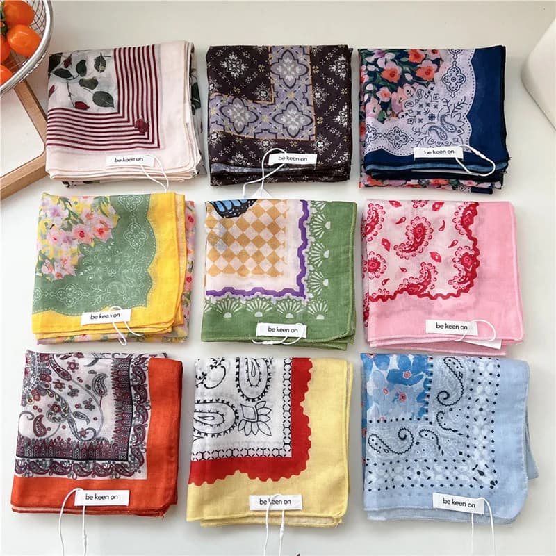 55cm Spring Summer Thin Style Scarf Print Floral Square Scarves Neckerchief Headscarf Headband for Women Kerchief Neck Wraps Tie