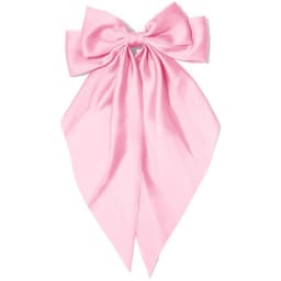 Women's Pink Bow Hair Clip, Large White Satin Bow, Long Tail Alligator Clip, Big Hair Bow Girl Suitable for Birthday Wedding Dan