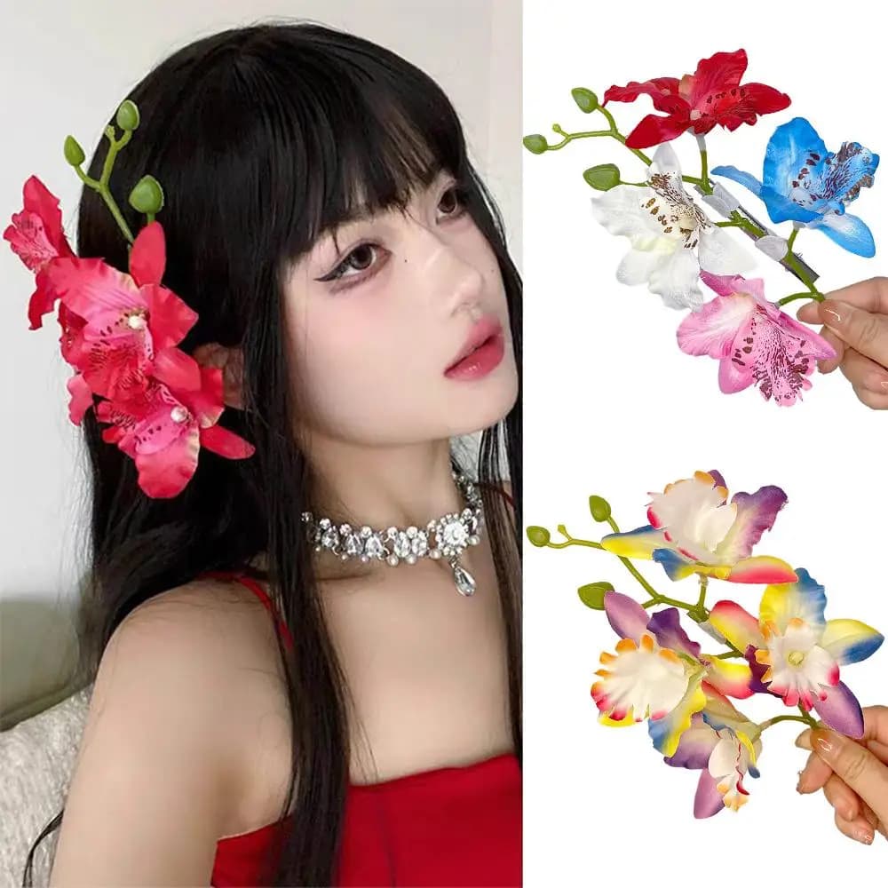 Bohemia Orchid Flower Fairy Hairpins Artificial Flowers Wedding Party Hair Clips Spring Summer Floral Barrette for Women Girls