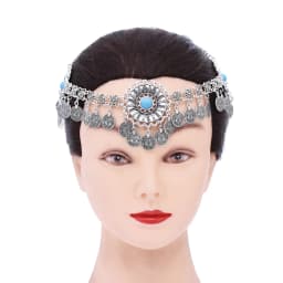 Afghan Vintage Alloy Coin Tassel Turquoise Head Chains for Women Bohemian Boho Tribal Gypsy Statement Hairband Ethnic Jewelry