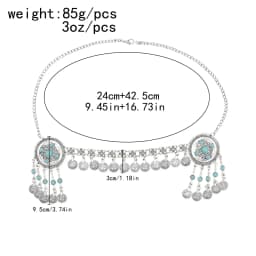 Afghan Vintage Alloy Coin Tassel Turquoise Head Chains for Women Bohemian Boho Tribal Gypsy Statement Hairband Ethnic Jewelry