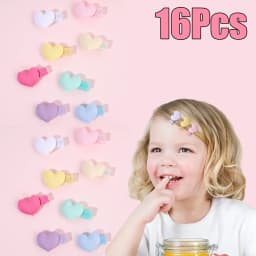 16Pcs Mini Heart Hair Clips Cute Small Love Barrettes Solid Kids Hairclips For Baby Girl Children's Infant Hairpin Accessories