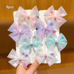 8 colorful heart-shaped bow hair clips, simple hair accessories suitable for daily use as headwear