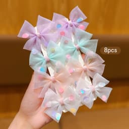 8 colorful heart-shaped bow hair clips, simple hair accessories suitable for daily use as headwear