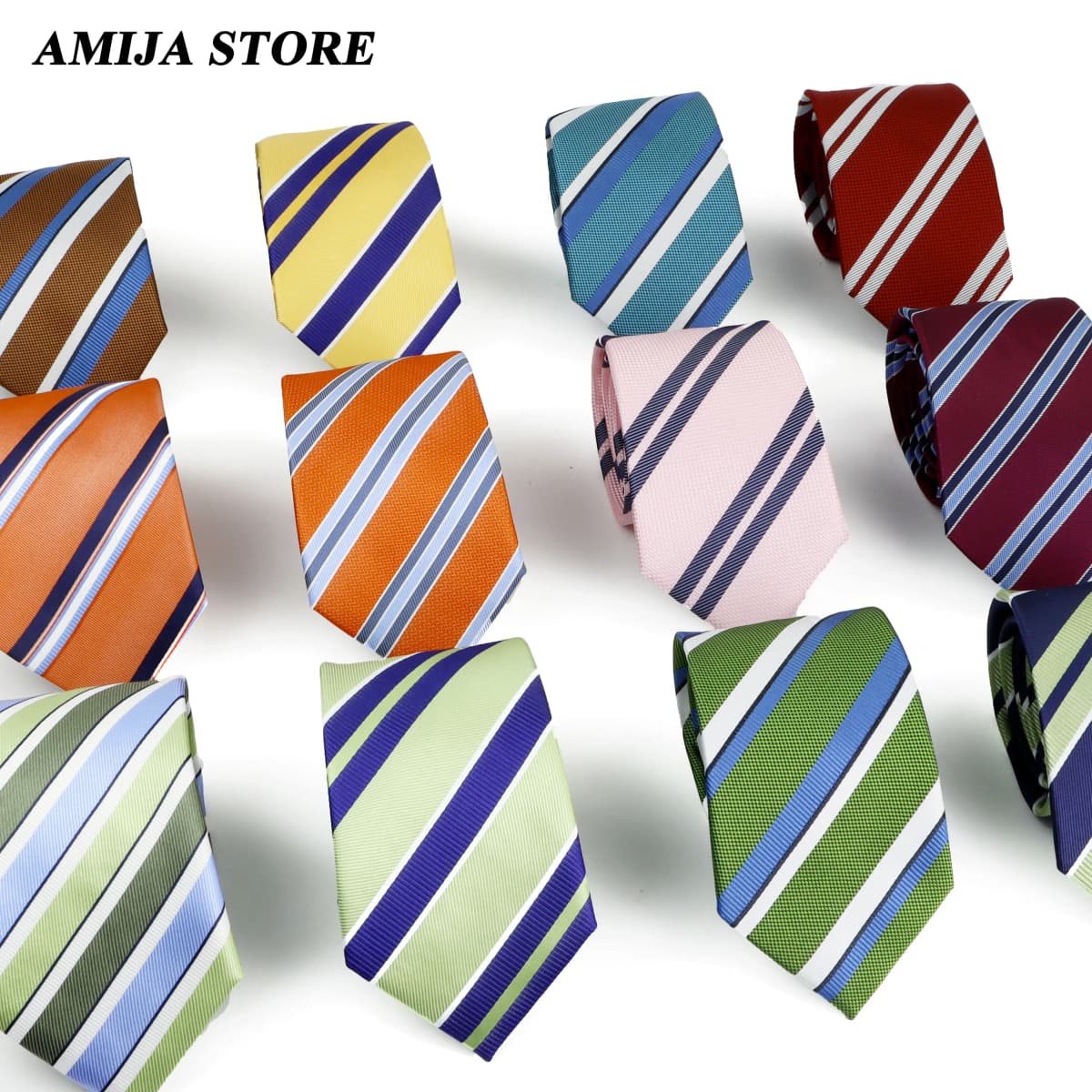 Men's Fashion Tie 7.5cm Tie Sage Green Orange Stripes Ties Business Meeting Suit Wedding Party Office Tie Men's Gift Accessorie