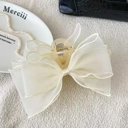 1pc Sweet Organza Reversible Bow Large Hair Claw,Commuting versatile hair accessory, suitable for daily and party gatherings