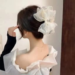 1pc Sweet Organza Reversible Bow Large Hair Claw,Commuting versatile hair accessory, suitable for daily and party gatherings