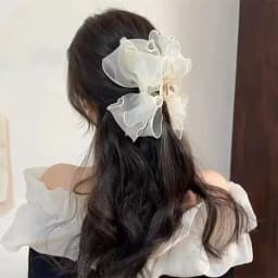 1pc Sweet Organza Reversible Bow Large Hair Claw,Commuting versatile hair accessory, suitable for daily and party gatherings