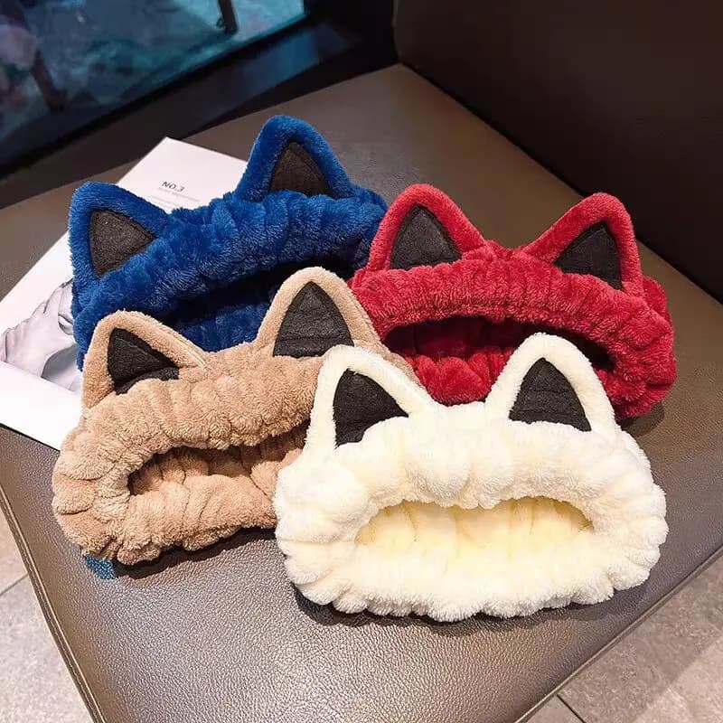 1pc Cartoon Plush Cat Ear Headband, Women's Pressed Hair, Face Wash Headband, Simple Headscarf Headband