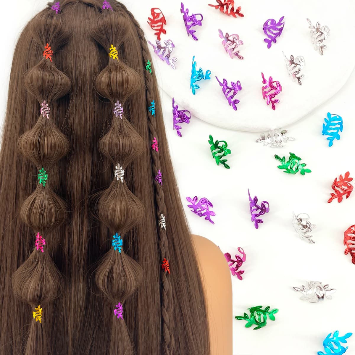 40Pcs Vine Leaf Shaped Alloy Hair Braids Rings For Dreadlock Women Girls Hair Accessories Loc Hair Jewelry for Braids