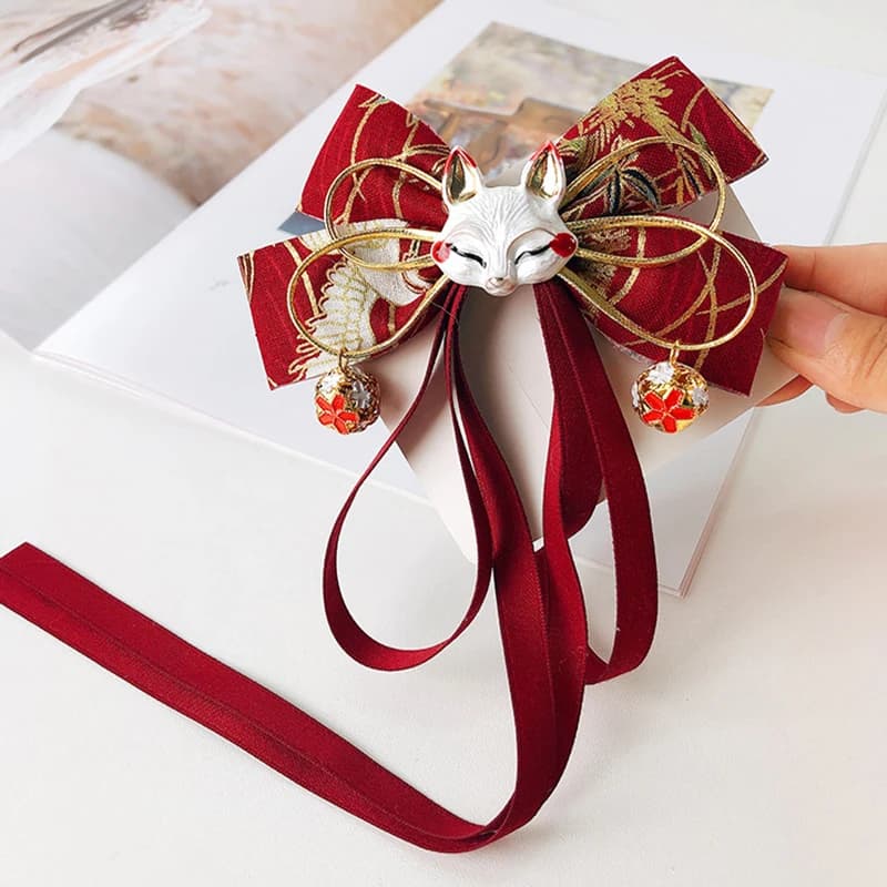 Exquisite Japanese Fox Bow Tassels Ribbon Hair Clip Headwear Girl Cartoon Hairpin Hanfu Cosplay Clothing Accessories
