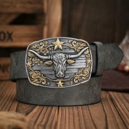 Men - Women - Western Denim - PU Leather - Belt - Vintage Jeans with Floral Carved Buckle Belt