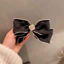 1pc French elegant small fragrance bow pearl double-layer top clip spring clip girl hair clip hair accessory clip headband