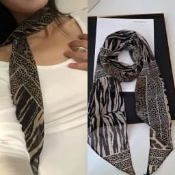 Leopard Small Long Silk Scarf Women Chiffon Strap Winter Warm Windproof Y2k Irregular Scarf Waste World Punk for Nightclub Party