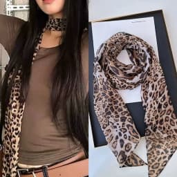 Leopard Small Long Silk Scarf Women Chiffon Strap Winter Warm Windproof Y2k Irregular Scarf Waste World Punk for Nightclub Party