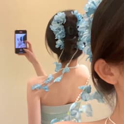 Flower Waterfall Blue Hydrangea Flower Fringe Grab Clip Atmosphere Back Head Disc Hair Shark Clip Hairpin Headgear Mori