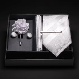 JEMYGINS New Designer Silver Gray Ties For Men Wedding Party Neck Tie Pocket Square Cufflink Pin Gift Box Set Gravat Accessories