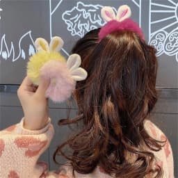 4Pcs Cute Plush Rabbit Ears Scrunchies Hair Ties Fluffy Ponytail Holder Hair Elastics Scrunchy Spiral Hair Ring Hair Accessory
