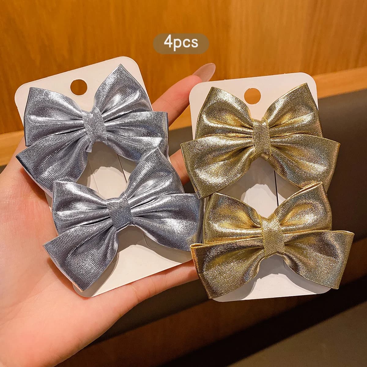 4 gold and silver bow hair clips, fashionable hair accessories suitable for daily use